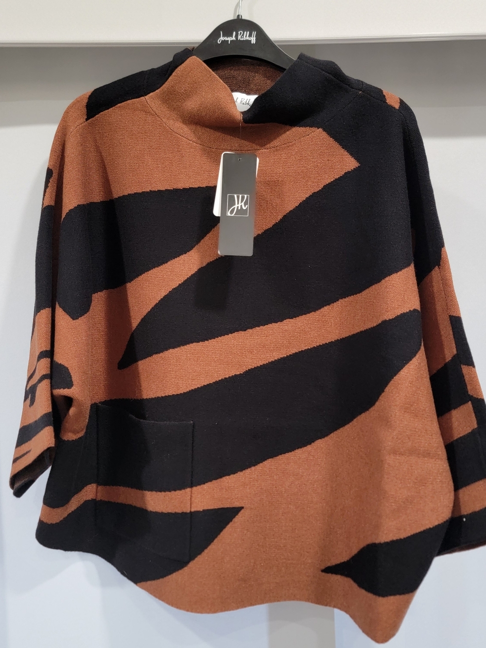 Joseph Ribkoff Black & Rust Abstract Stripe Knit Top